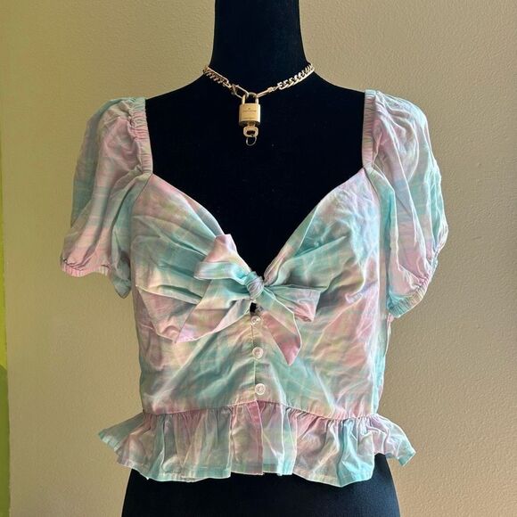 NWT Medium Women's Abound Top Button Tie Front - Picture 1 of 8